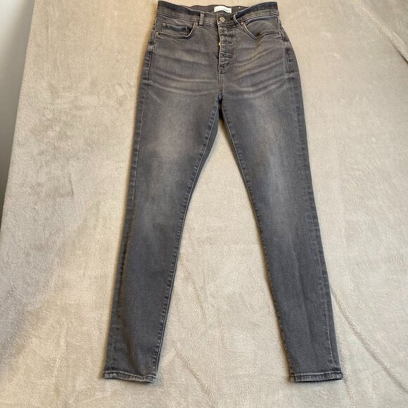 Loft Women's Jeans 26 High Waist Skinny Grey Denim Slim Pockets Button Closure - Picture 9 of 10